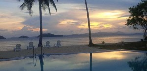 Swimming pool, pre-sunrise glows, beach, cagdanao island